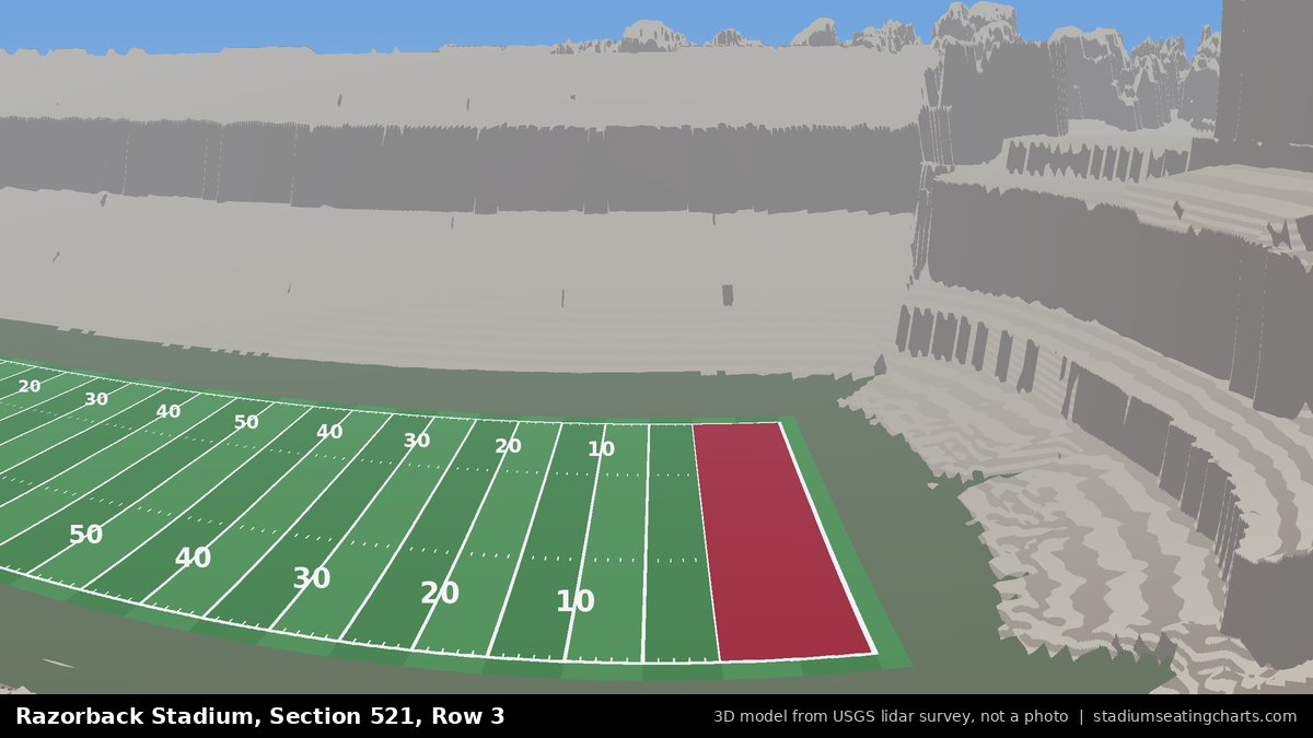View from Razorback Stadium Section 521, Row 3, looking toward the field
