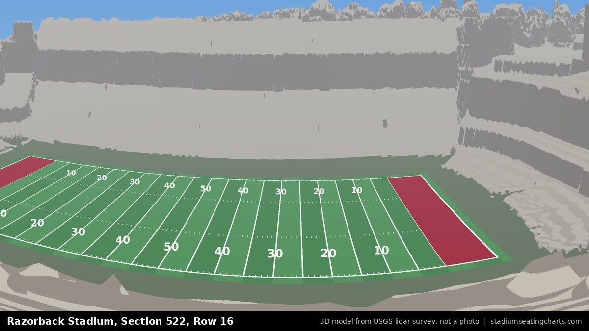 View from Razorback Stadium Section 522, Row 16, looking toward the field