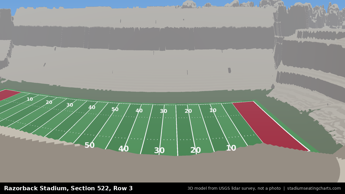 View from Razorback Stadium Section 522, Row 3, looking toward the field