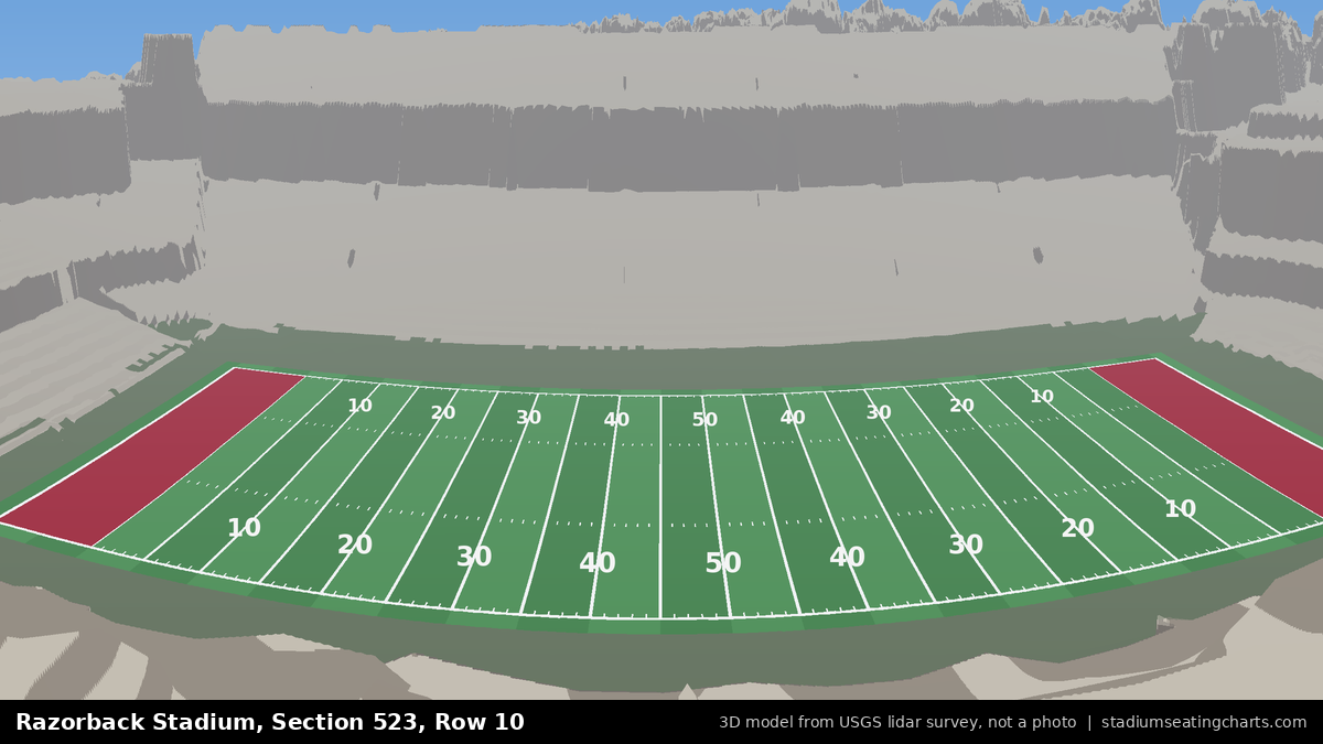 View from Razorback Stadium Section 523, Row 10, looking toward the field