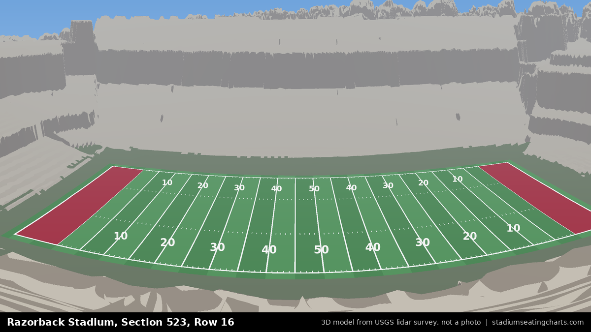 View from Razorback Stadium Section 523, Row 16, looking toward the field