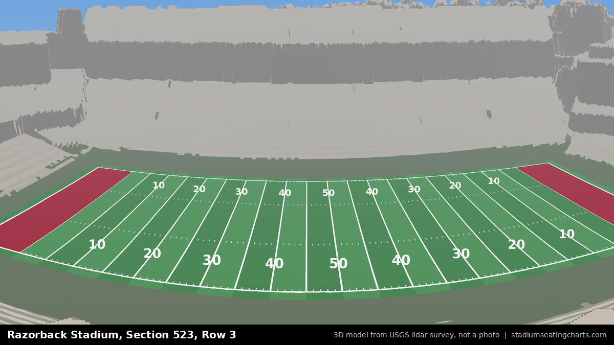 View from Razorback Stadium Section 523, Row 3, looking toward the field