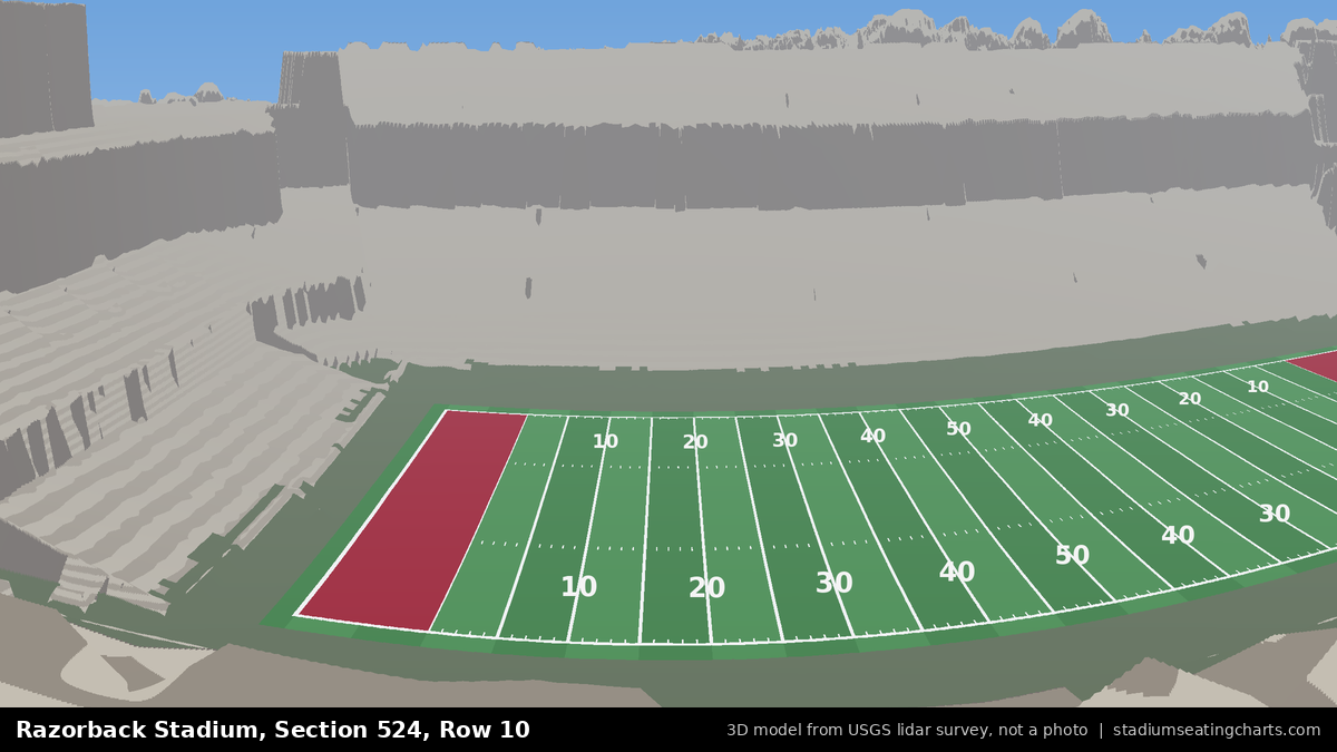 View from Razorback Stadium Section 524, Row 10, looking toward the field