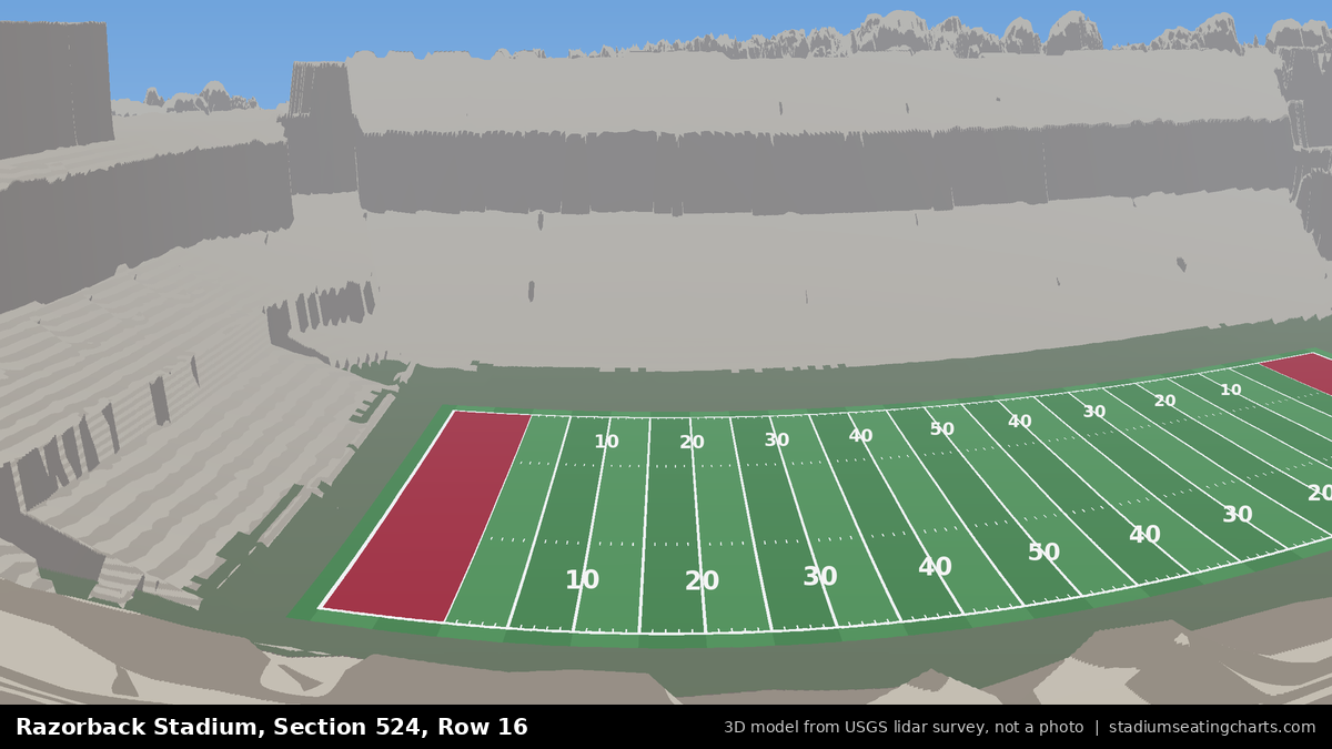 View from Razorback Stadium Section 524, Row 16, looking toward the field