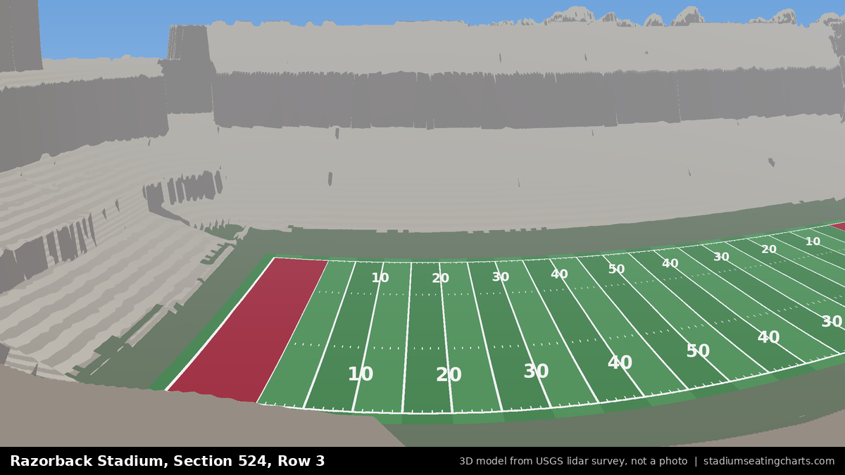 View from Razorback Stadium Section 524, Row 3, looking toward the field