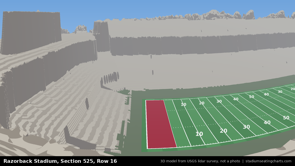 View from Razorback Stadium Section 525, Row 16, looking toward the field
