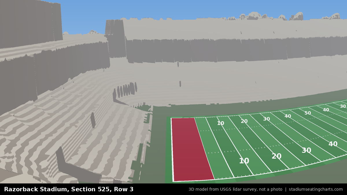 View from Razorback Stadium Section 525, Row 3, looking toward the field