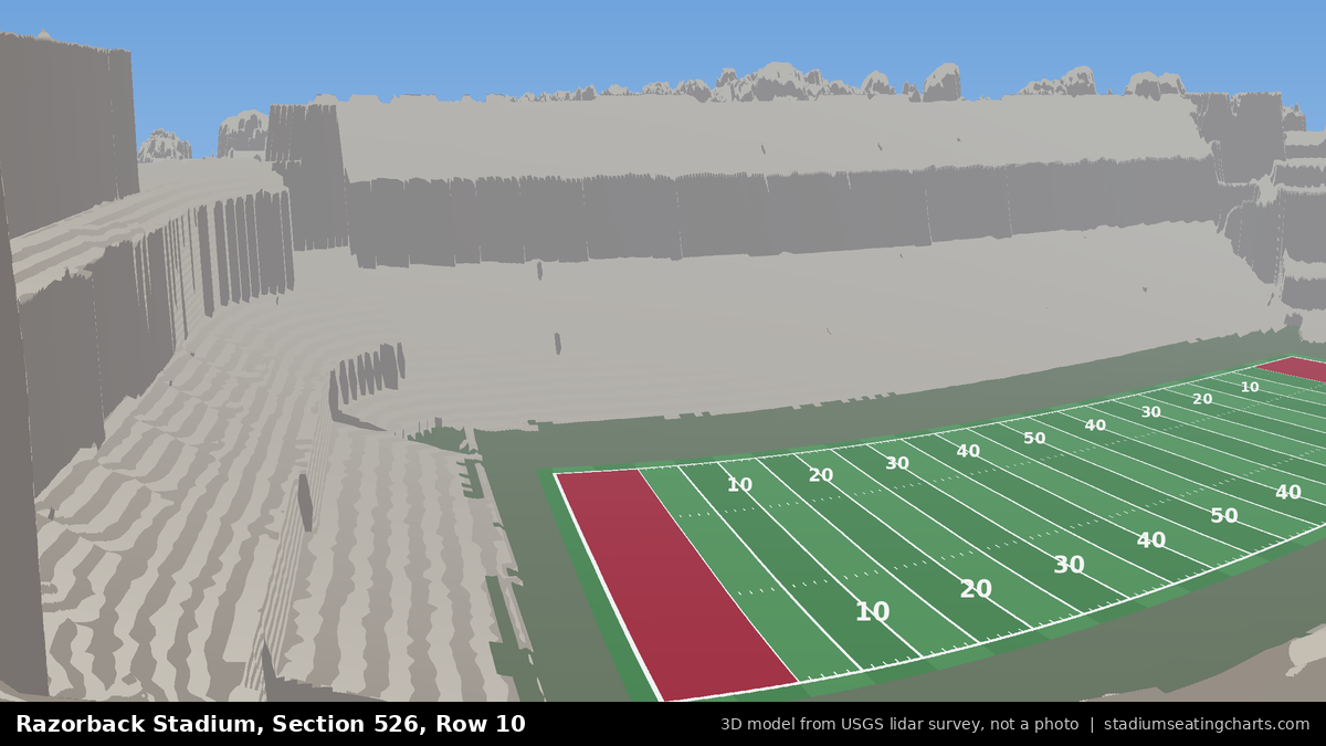 View from Razorback Stadium Section 526, Row 10, looking toward the field