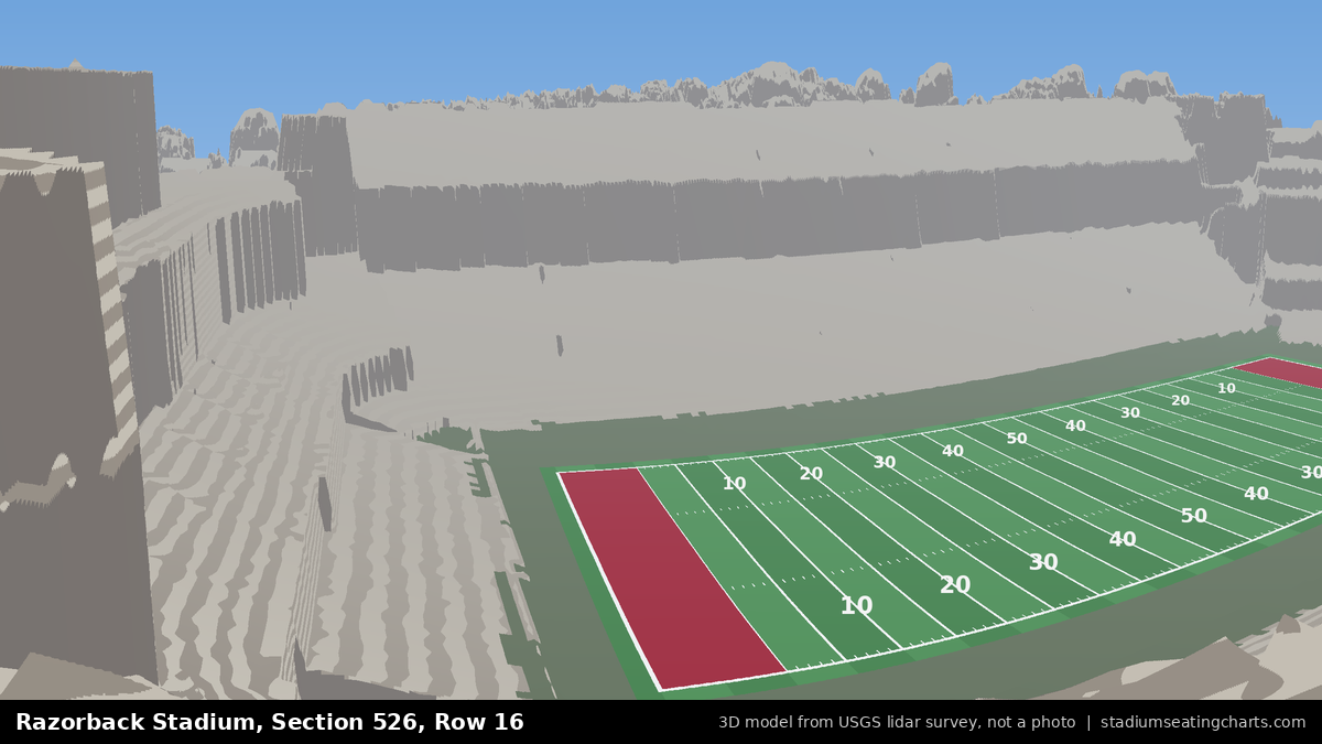 View from Razorback Stadium Section 526, Row 16, looking toward the field