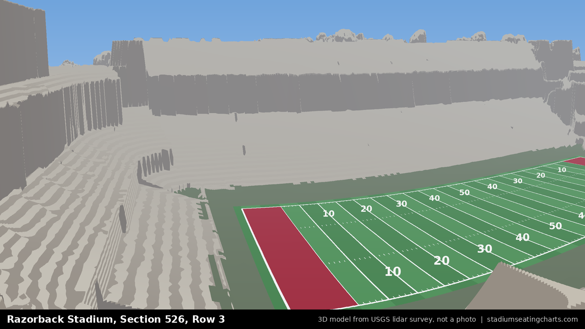 View from Razorback Stadium Section 526, Row 3, looking toward the field