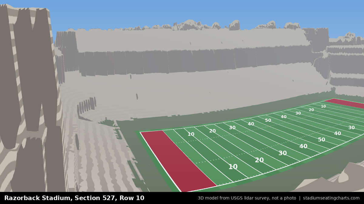 View from Razorback Stadium Section 527, Row 10, looking toward the field