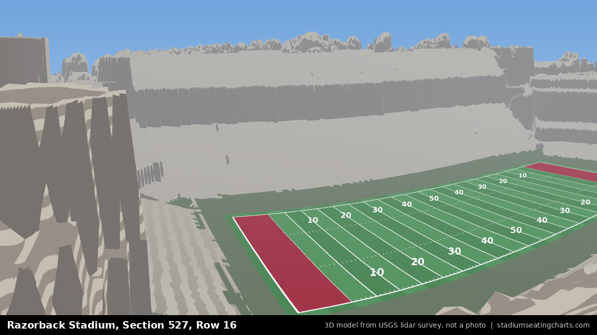 View from Razorback Stadium Section 527, Row 16, looking toward the field