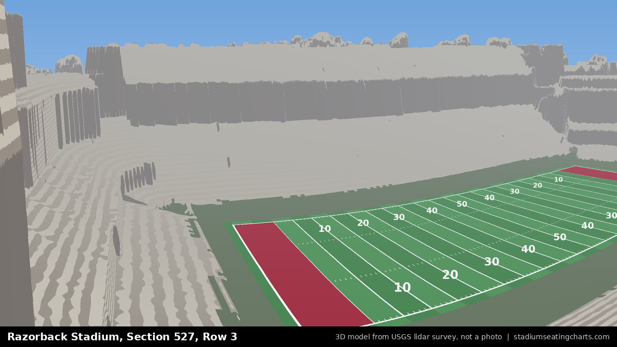 View from Razorback Stadium Section 527, Row 3, looking toward the field