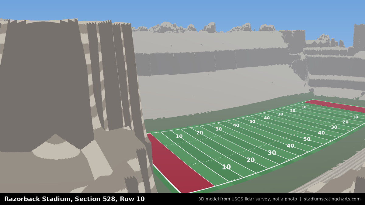 View from Razorback Stadium Section 528, Row 10, looking toward the field
