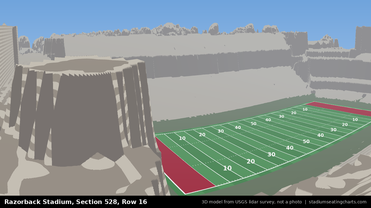 View from Razorback Stadium Section 528, Row 16, looking toward the field