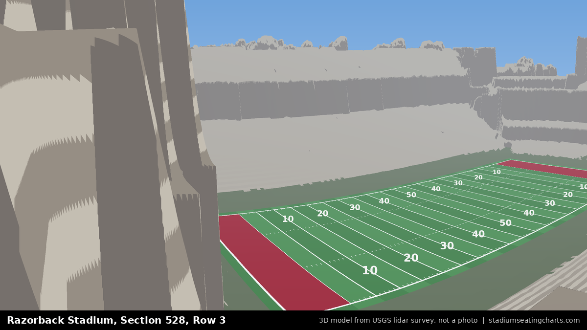 View from Razorback Stadium Section 528, Row 3, looking toward the field