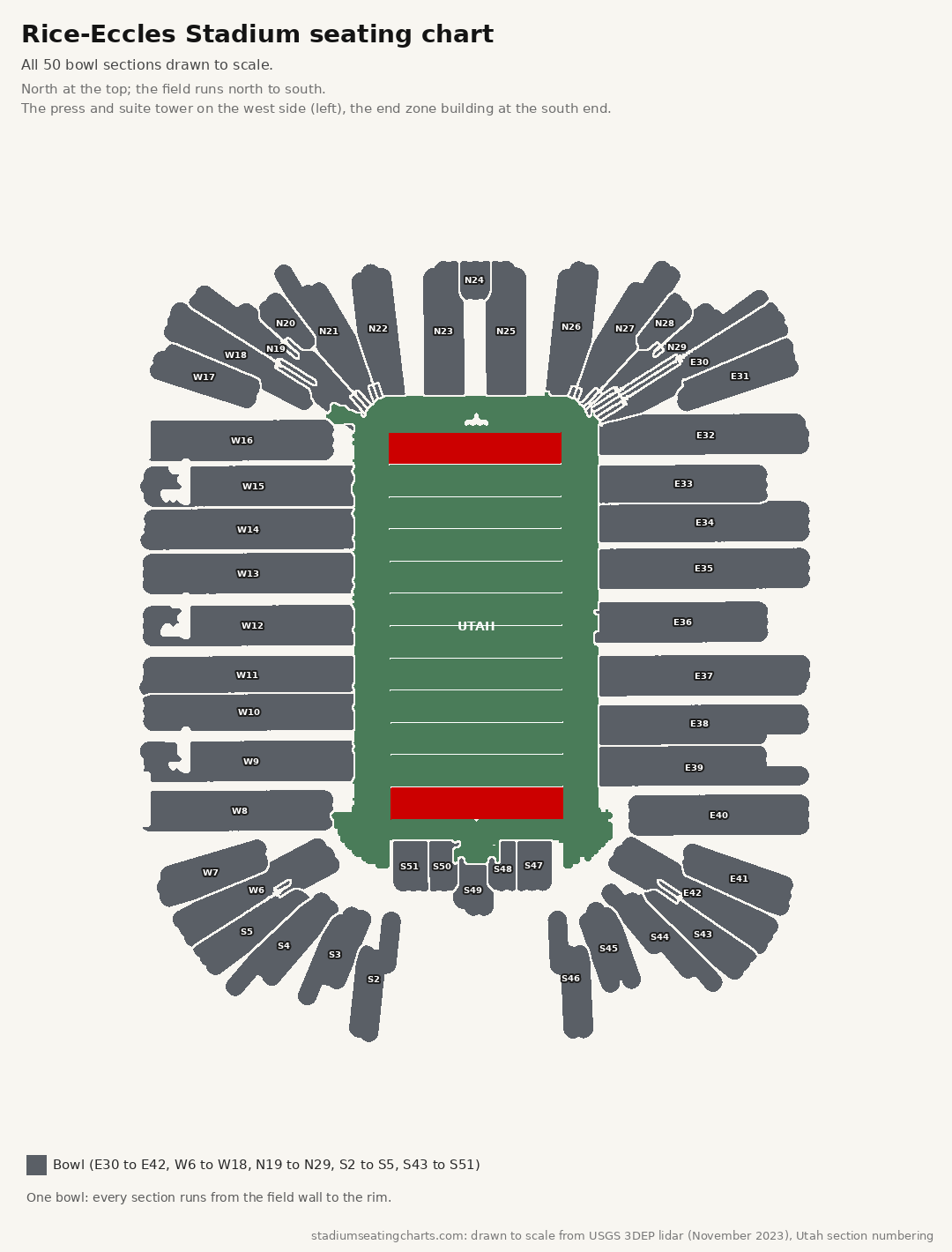 Rice-Eccles Stadium seating chart with every section