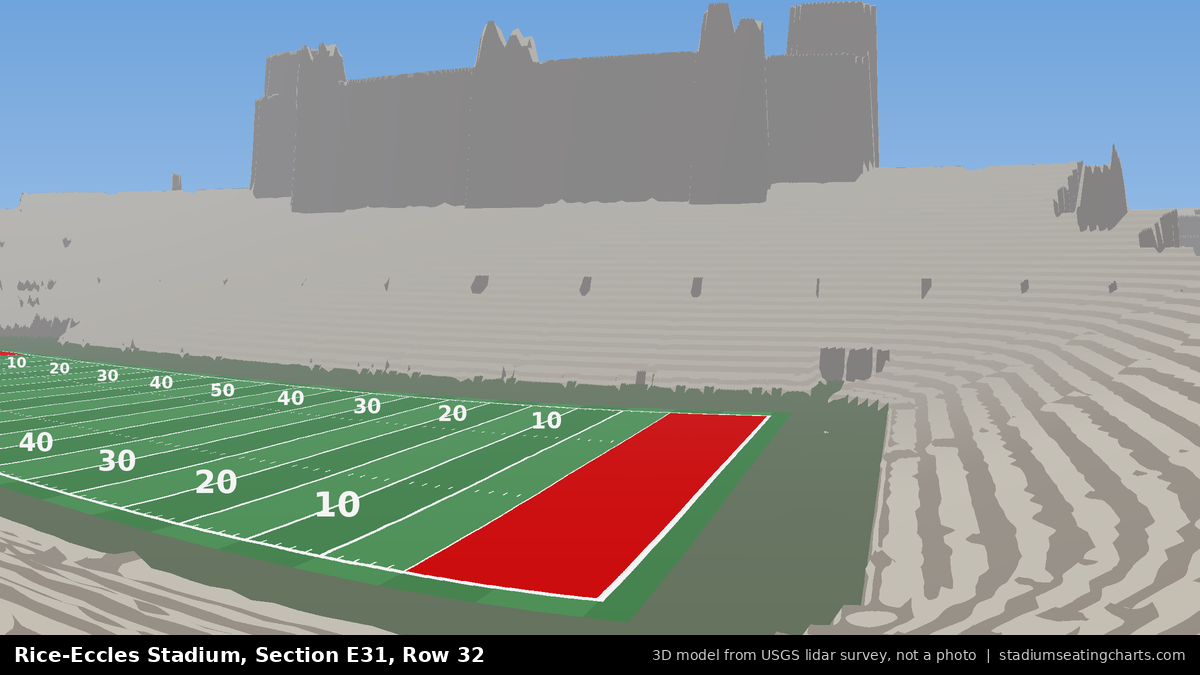 View from Rice-Eccles Stadium Section E31, Row 32, looking toward the field