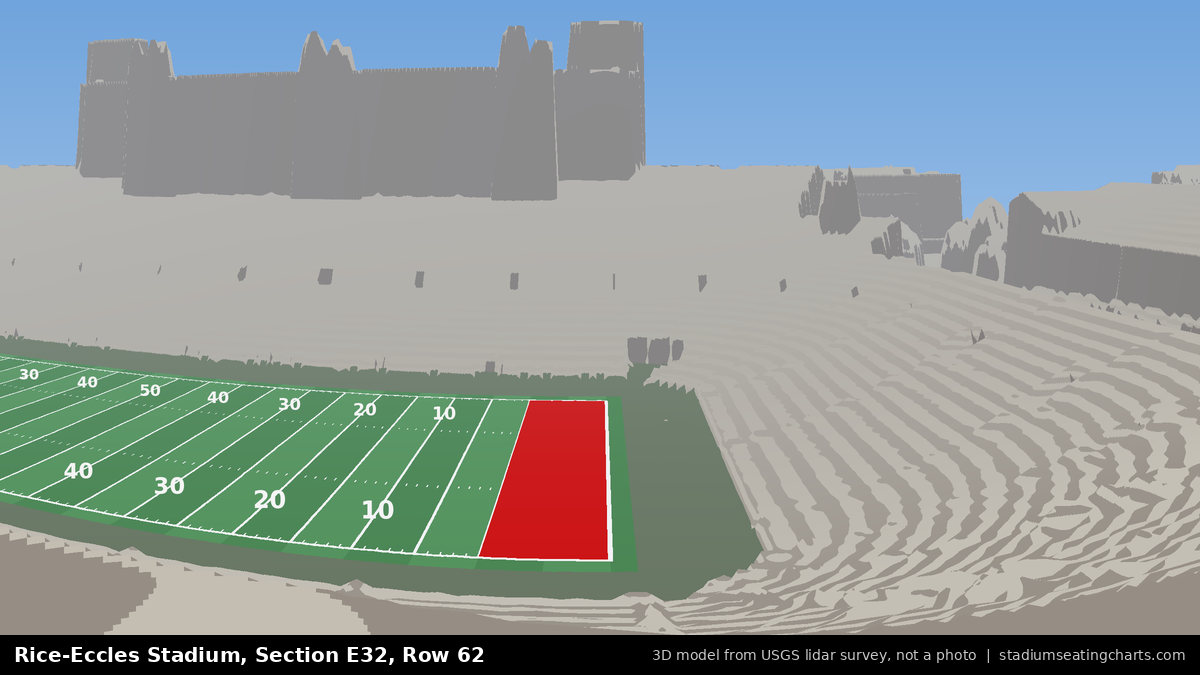 View from Rice-Eccles Stadium Section E32, Row 62, looking toward the field