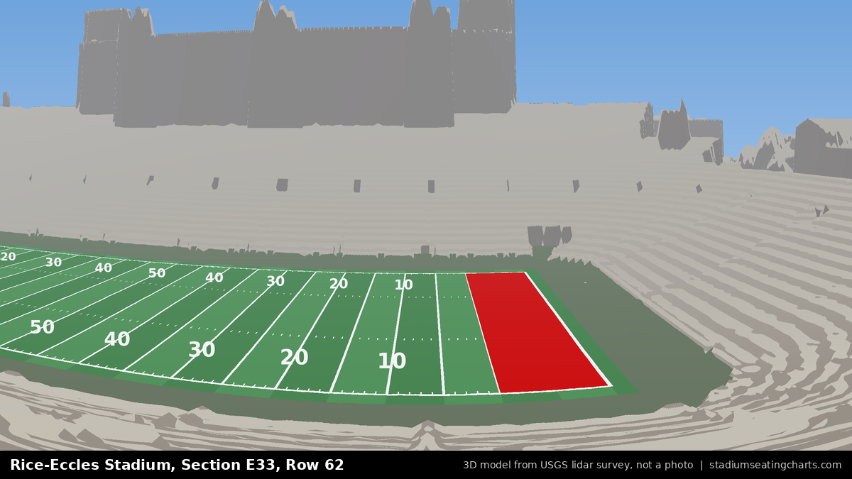 View from Rice-Eccles Stadium Section E33, Row 62, looking toward the field