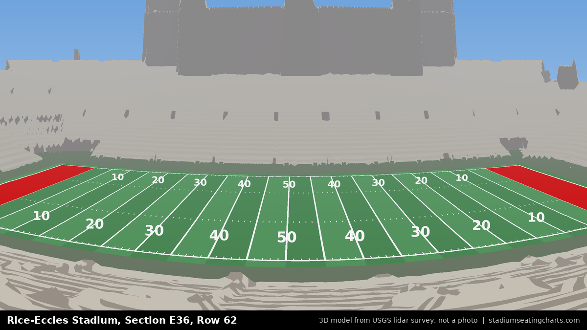 View from Rice-Eccles Stadium Section E36, Row 62, looking toward the field