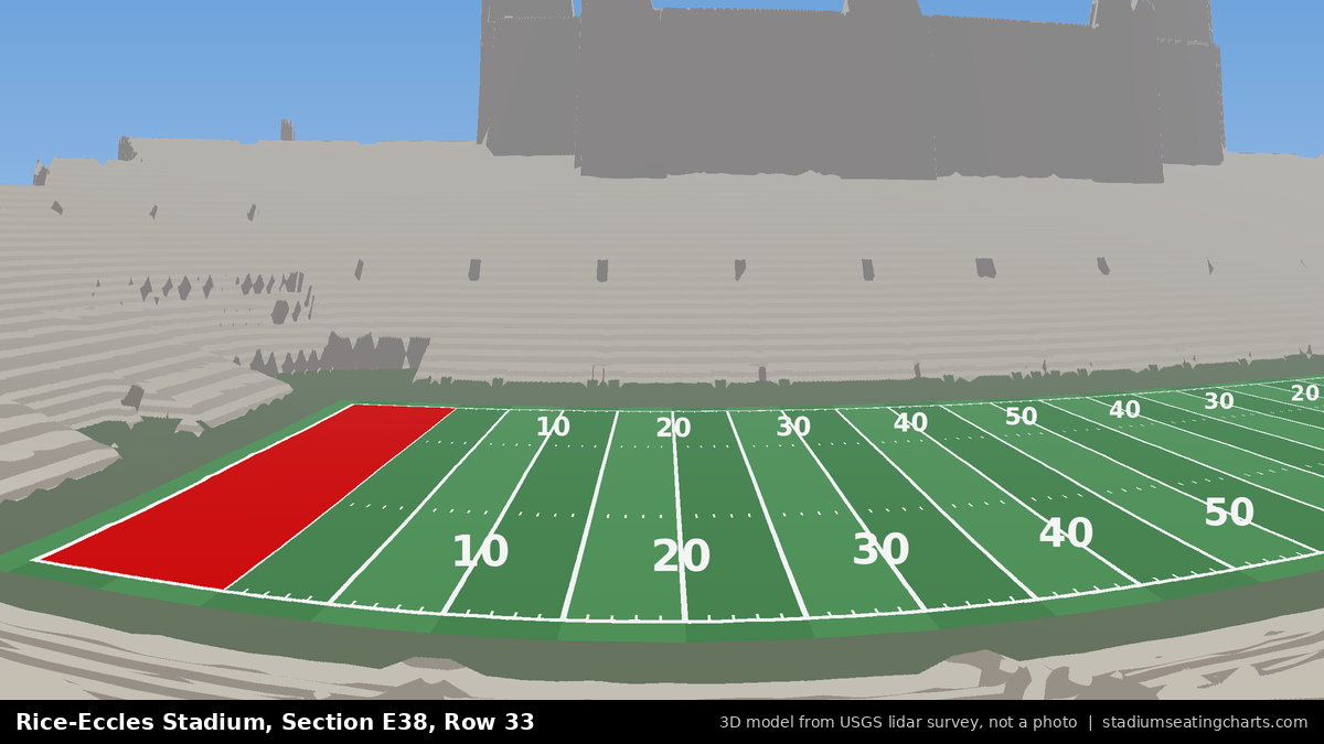 View from Rice-Eccles Stadium Section E38, Row 33, looking toward the field