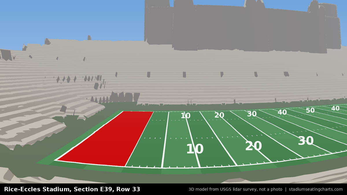 View from Rice-Eccles Stadium Section E39, Row 33, looking toward the field
