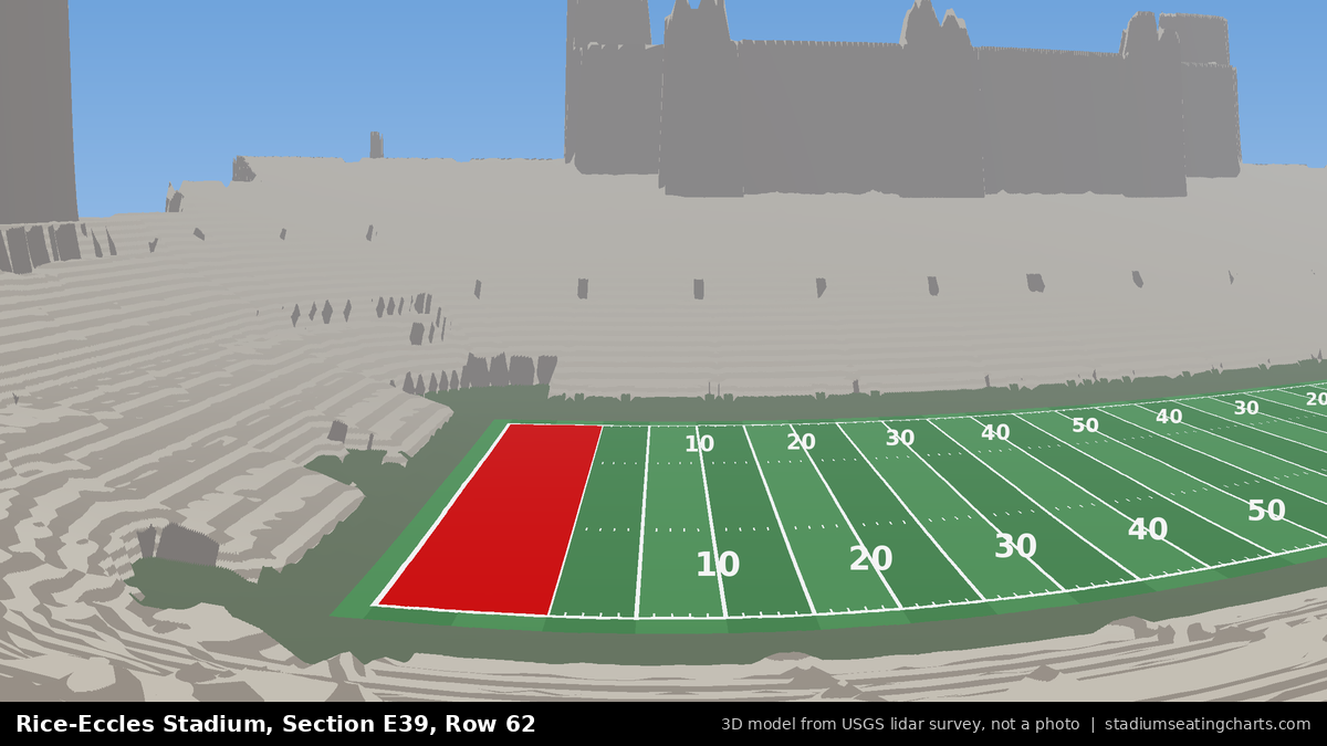 View from Rice-Eccles Stadium Section E39, Row 62, looking toward the field