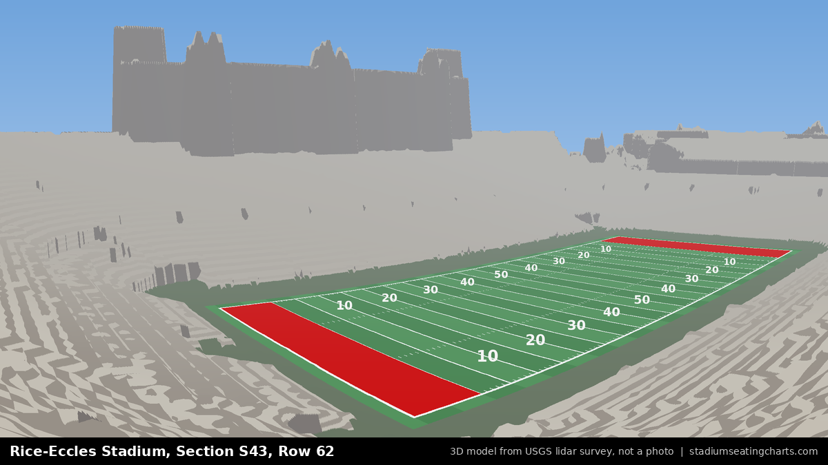 View from Rice-Eccles Stadium Section S43, Row 62, looking toward the field