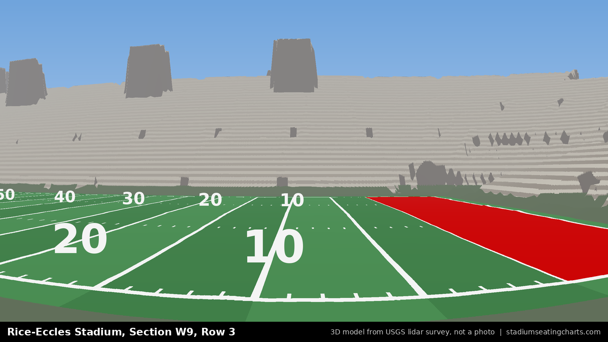 View from Rice-Eccles Stadium Section W9, Row 3, looking toward the field