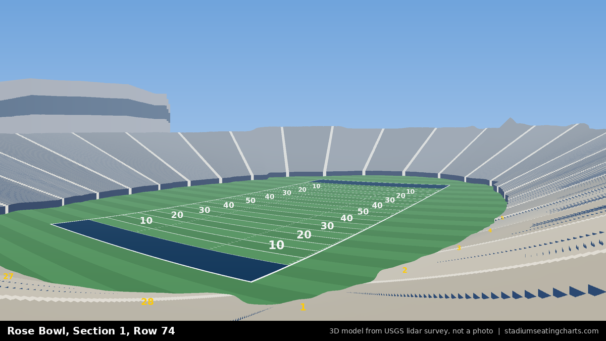 View from Rose Bowl Section 1, Row 74, looking toward the field