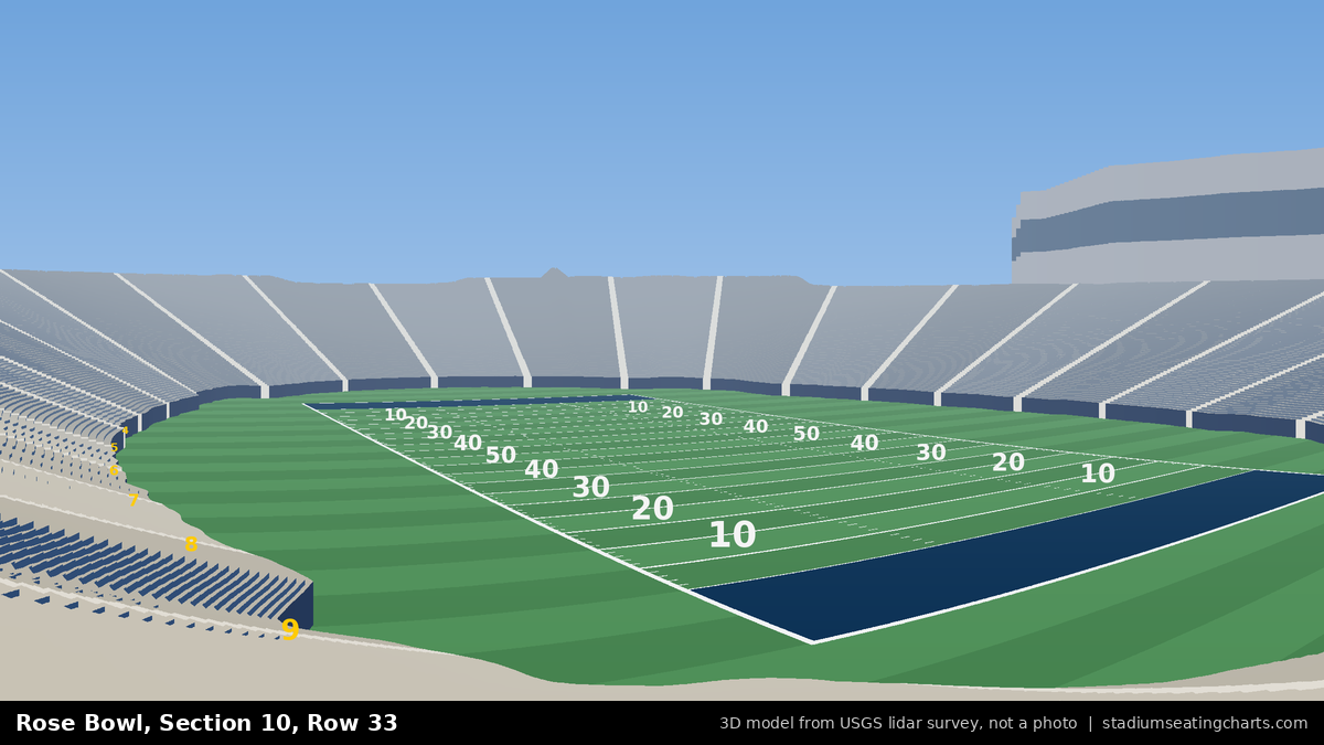 View from Rose Bowl Section 10, Row 33, looking toward the field
