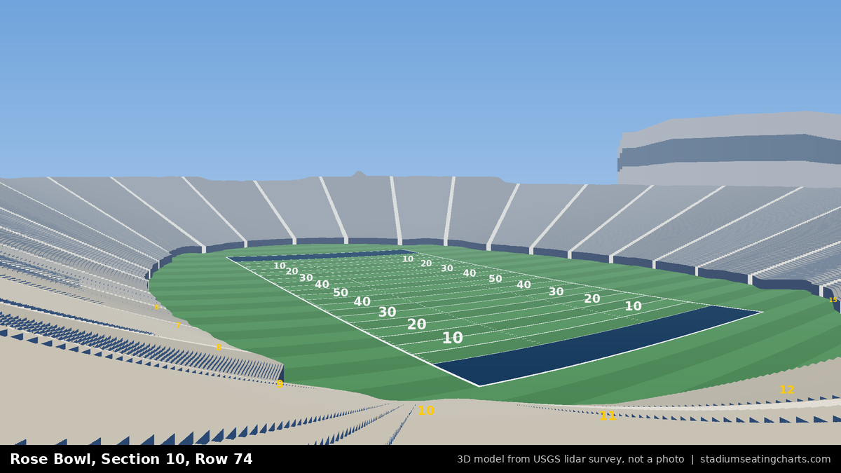 View from Rose Bowl Section 10, Row 74, looking toward the field