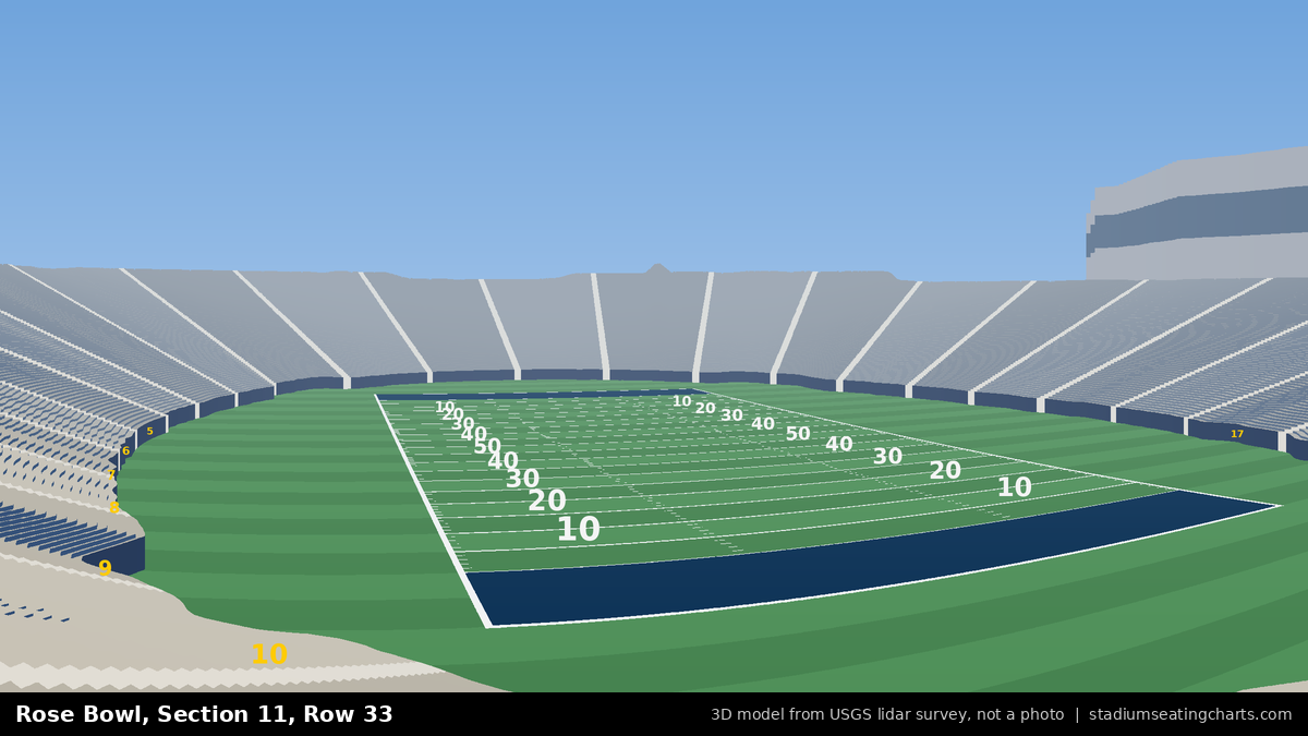View from Rose Bowl Section 11, Row 33, looking toward the field