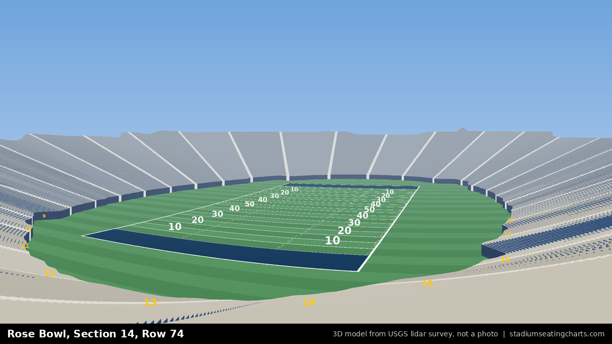 View from Rose Bowl Section 14, Row 74, looking toward the field
