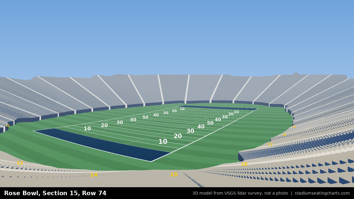 View from Rose Bowl Section 15, Row 74, looking toward the field