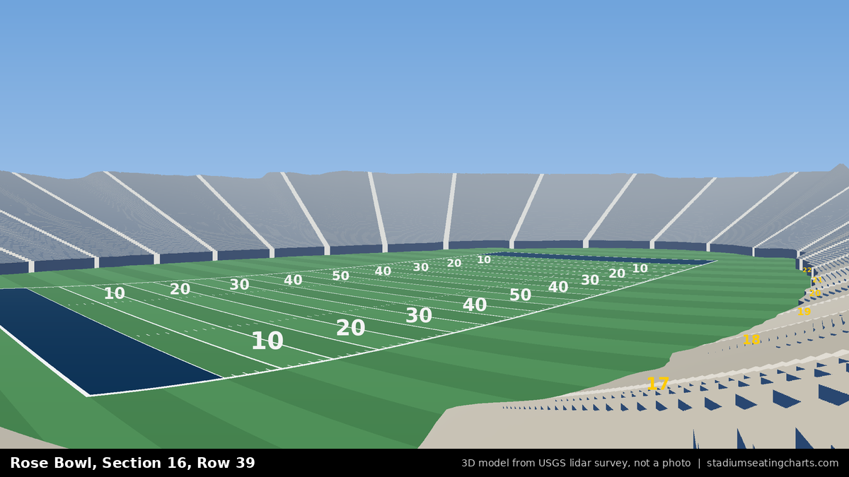 View from Rose Bowl Section 16, Row 39, looking toward the field