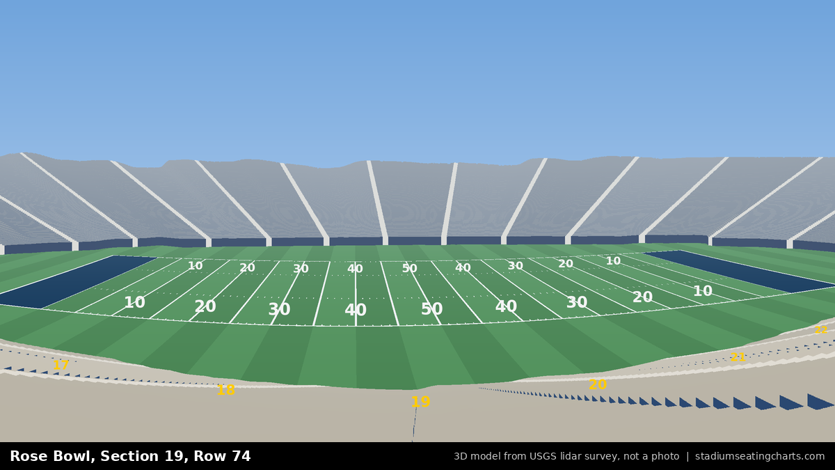 View from Rose Bowl Section 19, Row 74, looking toward the field