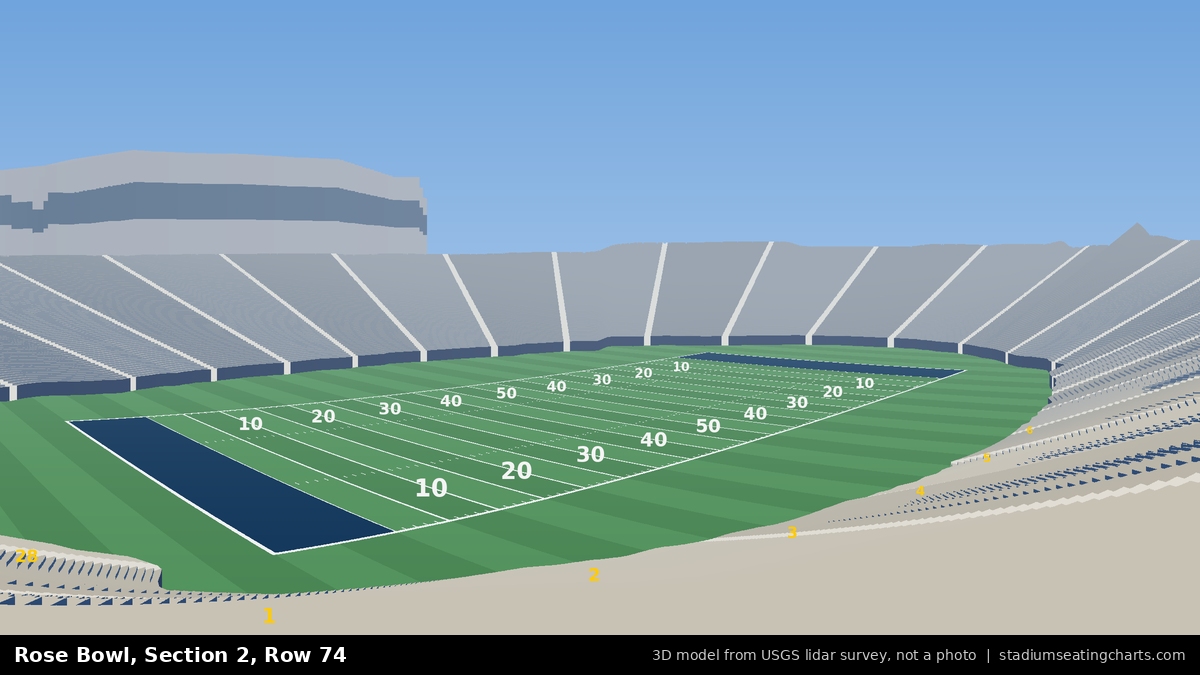 View from Rose Bowl Section 2, Row 74, looking toward the field