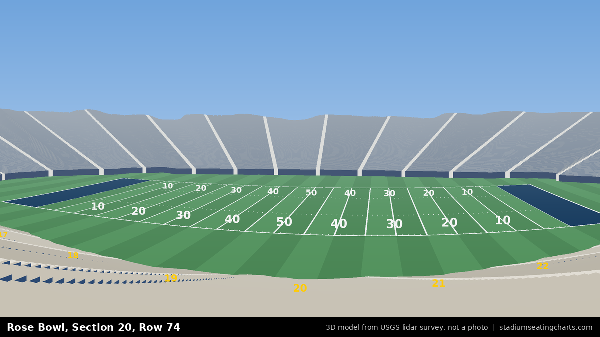 View from Rose Bowl Section 20, Row 74, looking toward the field
