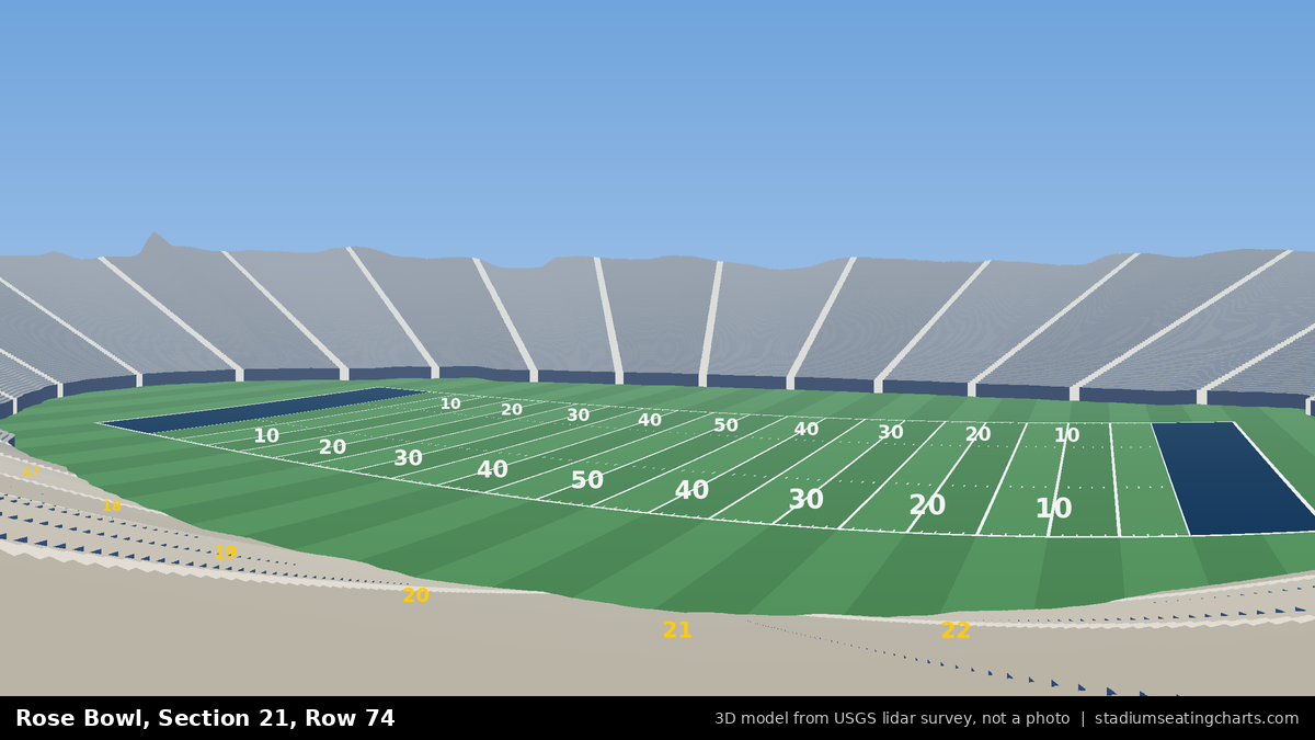 View from Rose Bowl Section 21, Row 74, looking toward the field