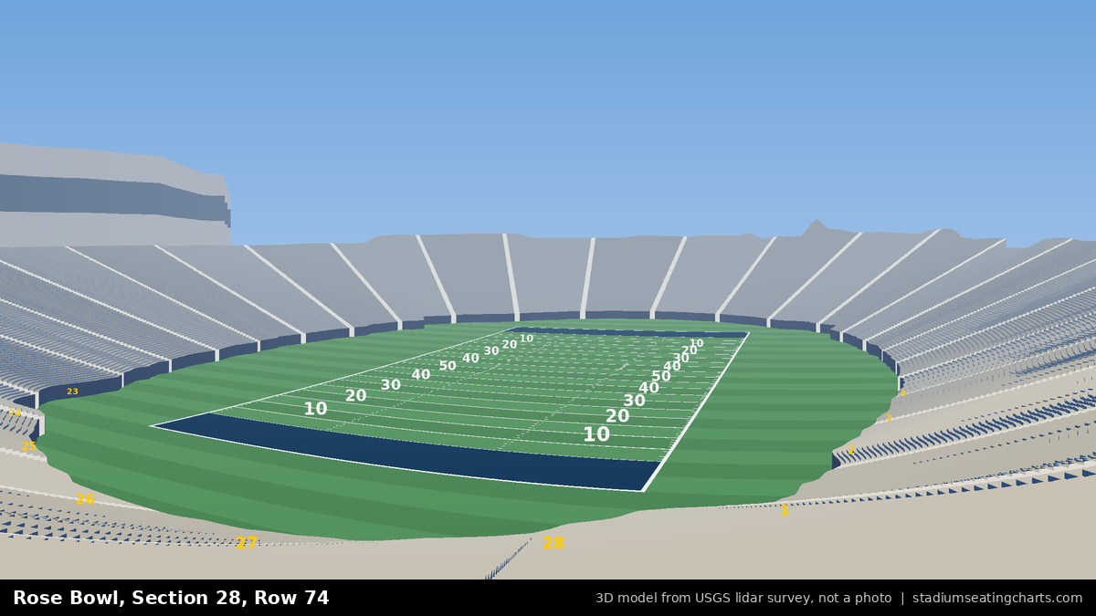 View from Rose Bowl Section 28, Row 74, looking toward the field