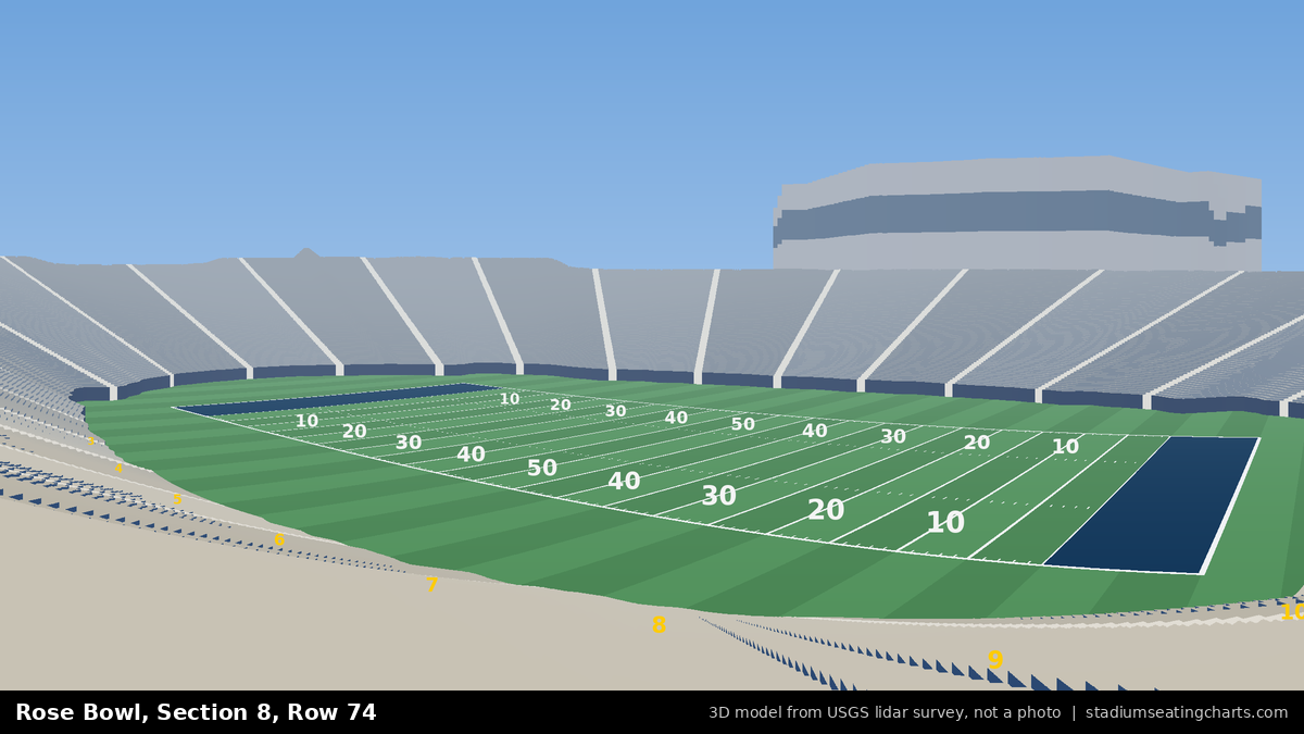 View from Rose Bowl Section 8, Row 74, looking toward the field