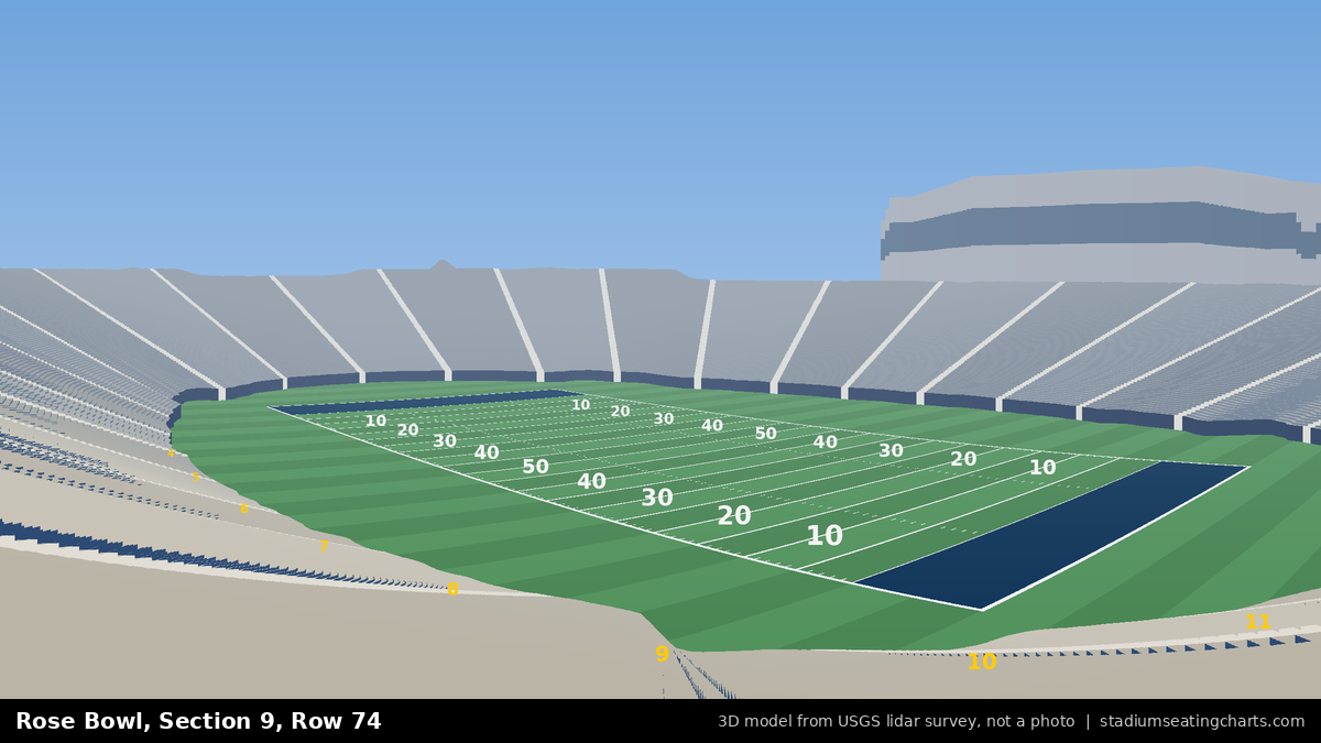 View from Rose Bowl Section 9, Row 74, looking toward the field