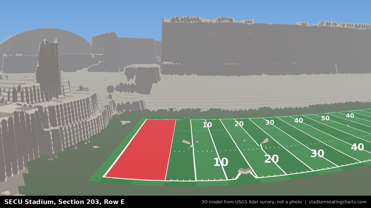 View from SECU Stadium Section 203, Row E, looking toward the field