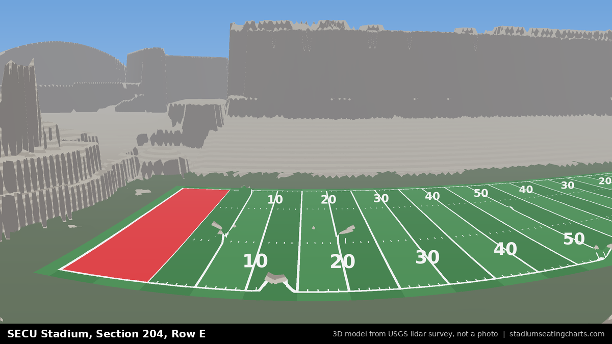 View from SECU Stadium Section 204, Row E, looking toward the field