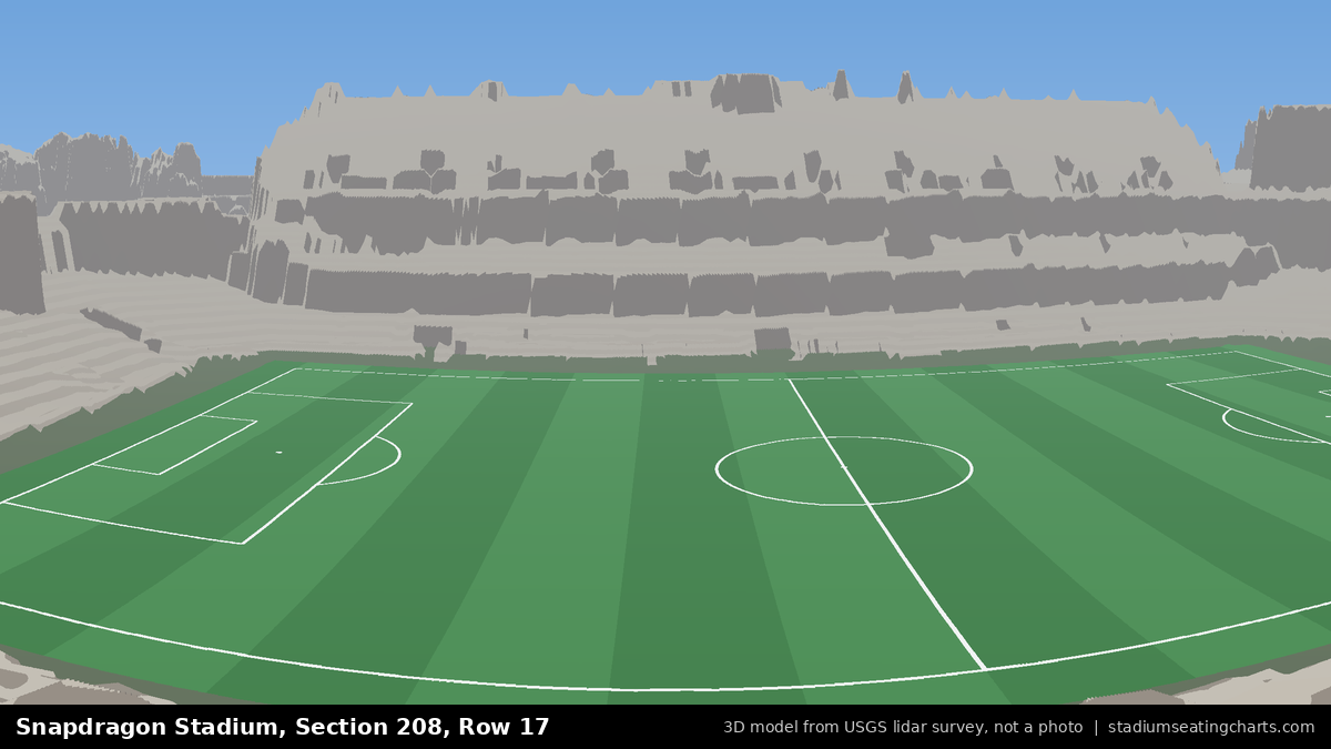 View from Snapdragon Stadium Section 208, Row 17, looking toward the pitch