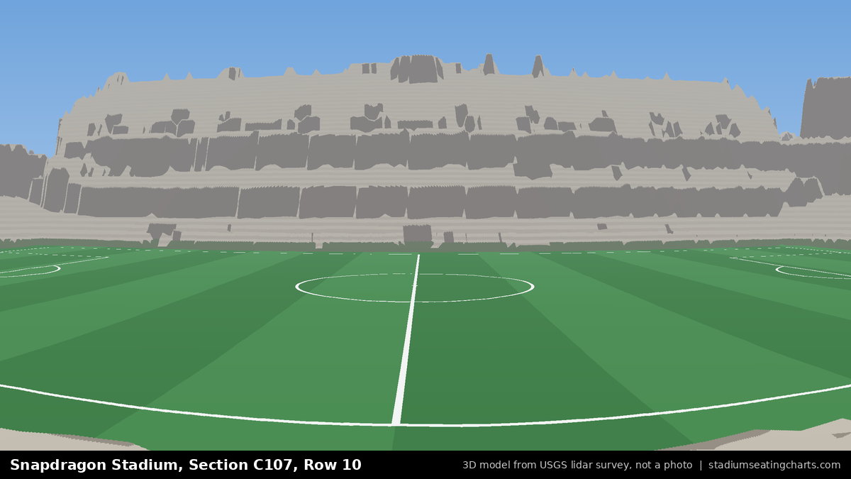 View from Snapdragon Stadium Section C107, Row 10, looking toward the pitch