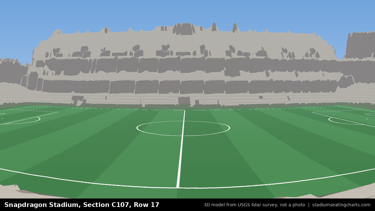 View from Snapdragon Stadium Section C107, Row 17, looking toward the pitch