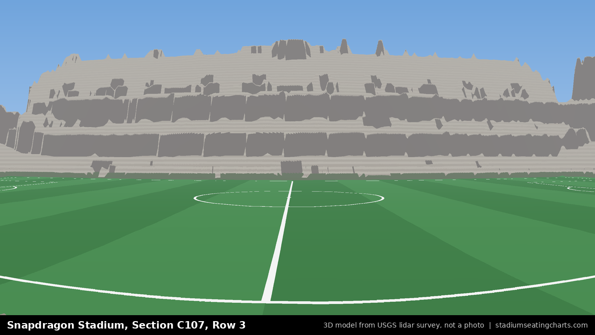 View from Snapdragon Stadium Section C107, Row 3, looking toward the pitch
